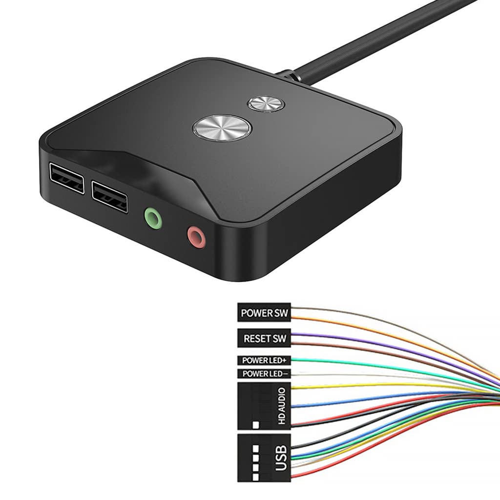 Verilux Desktop Computer Power Switch,Desktop Pc Power,Computer On/Off Switch,Push Button Cpu Power Switch Button,2 Usb Port&3.5Mm Audio Jacks 1.6M Cable Computer Host Modification Switch Power