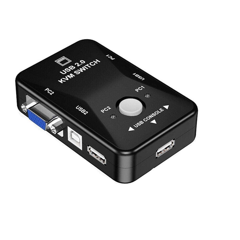 XIKKART 2 Port KVM Switch USB 2.0 KVM Switch Box to Control up to 2 Computers 2 in 1 Out Switch USB Keyboard Mouse Sharing Device for Computer, PC, Laptop, Desktop, Monitor, Printer, Sharing Video