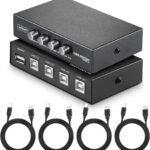 XIKKART Printer Sharing USB Switch 4 Ports | USB 2.0 Switch Selector Box | printer sharing usb switch, with 4 Pcs usb printer cable 1.5 meter, 4 Port, USB Device, PC, Computer, Printer, Scanner,