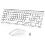 cimetech Wireless Keyboard and Mouse, 2.4G USB Comfortable Ultra Slim Ergonomic Keyboard, Plug and Play Compact Full Size Keyboard for Mac, Windows, Laptop, Tablet, Computer - Silver/White
