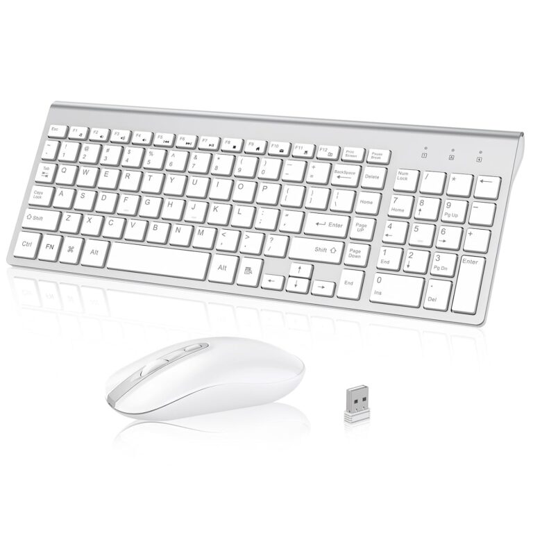 cimetech Wireless Keyboard and Mouse, 2.4G USB Comfortable Ultra Slim Ergonomic Keyboard, Plug and Play Compact Full Size Keyboard for Mac, Windows, Laptop, Tablet, Computer - Silver/White