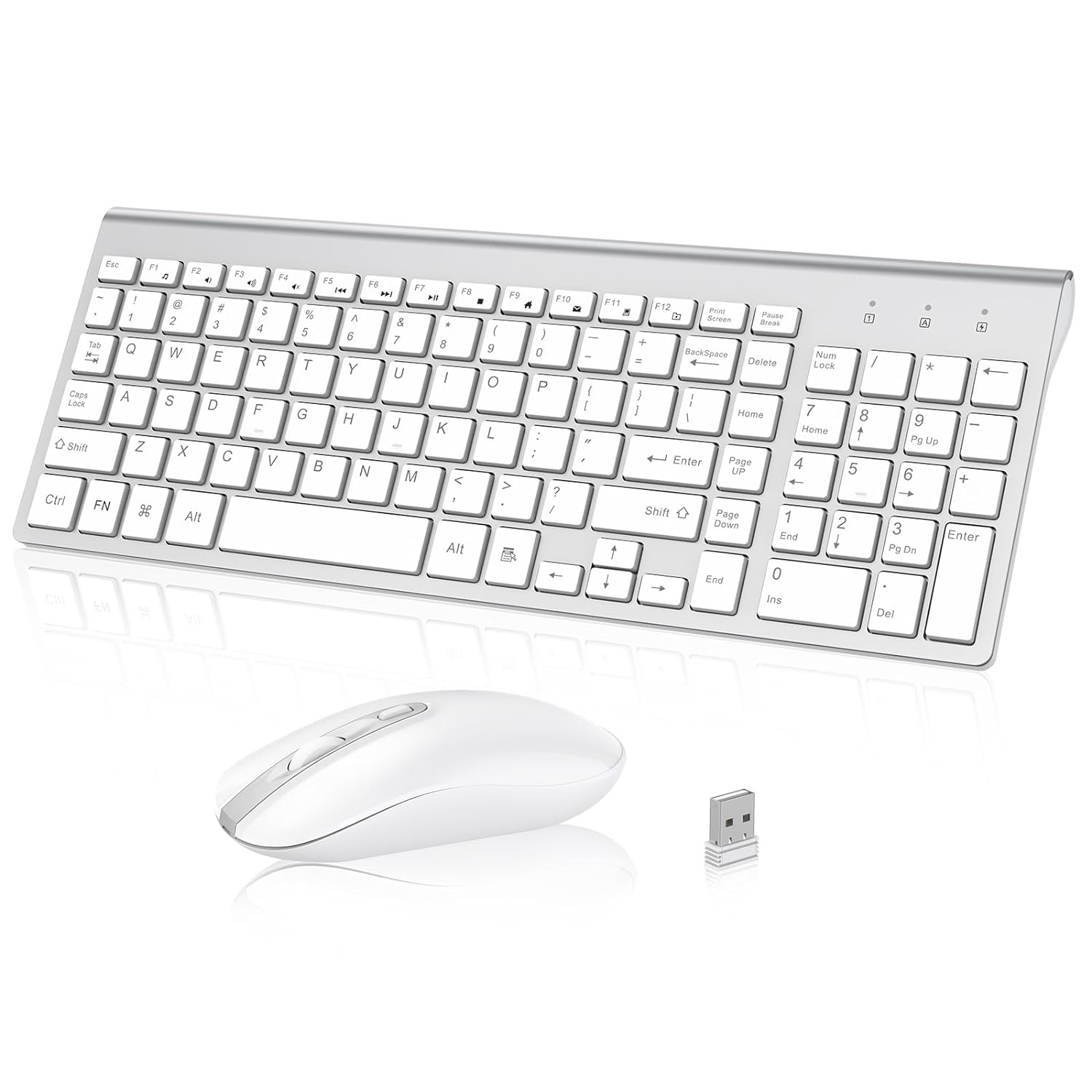 cimetech Wireless Keyboard and Mouse, 2.4G USB Comfortable Ultra Slim Ergonomic Keyboard, Plug and Play Compact Full Size Keyboard for Mac, Windows, Laptop, Tablet, Computer - Silver/White