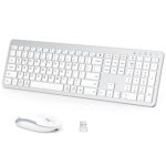iClever Wireless Keyboard and Mouse GK08 - Rechargeable, Ergonomic, Quiet, Full Size Design with Number Pad, 2.4G Stable Connection Slim Mac Keyboard and Mouse for Windows, Mac OS Computer, Silver