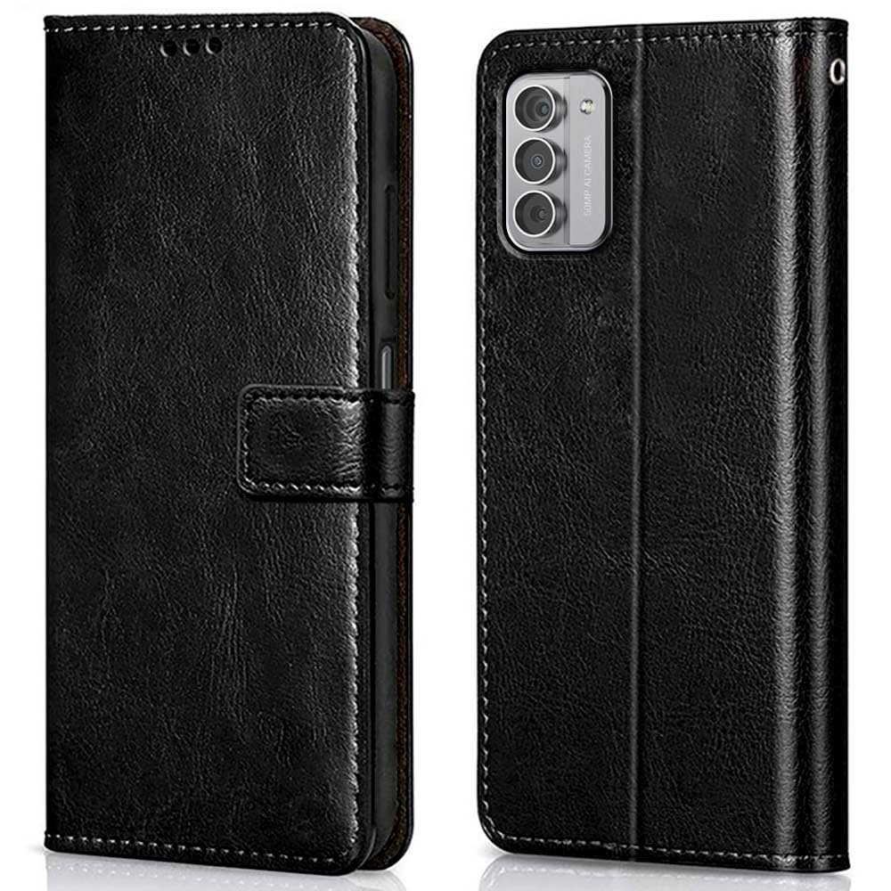 WOW IMAGINE Shock Proof Flip Cover Back Case Cover for Nokia G42 5G (Flexible | Leather Finish | Card Pockets Wallet & Stand | Black)