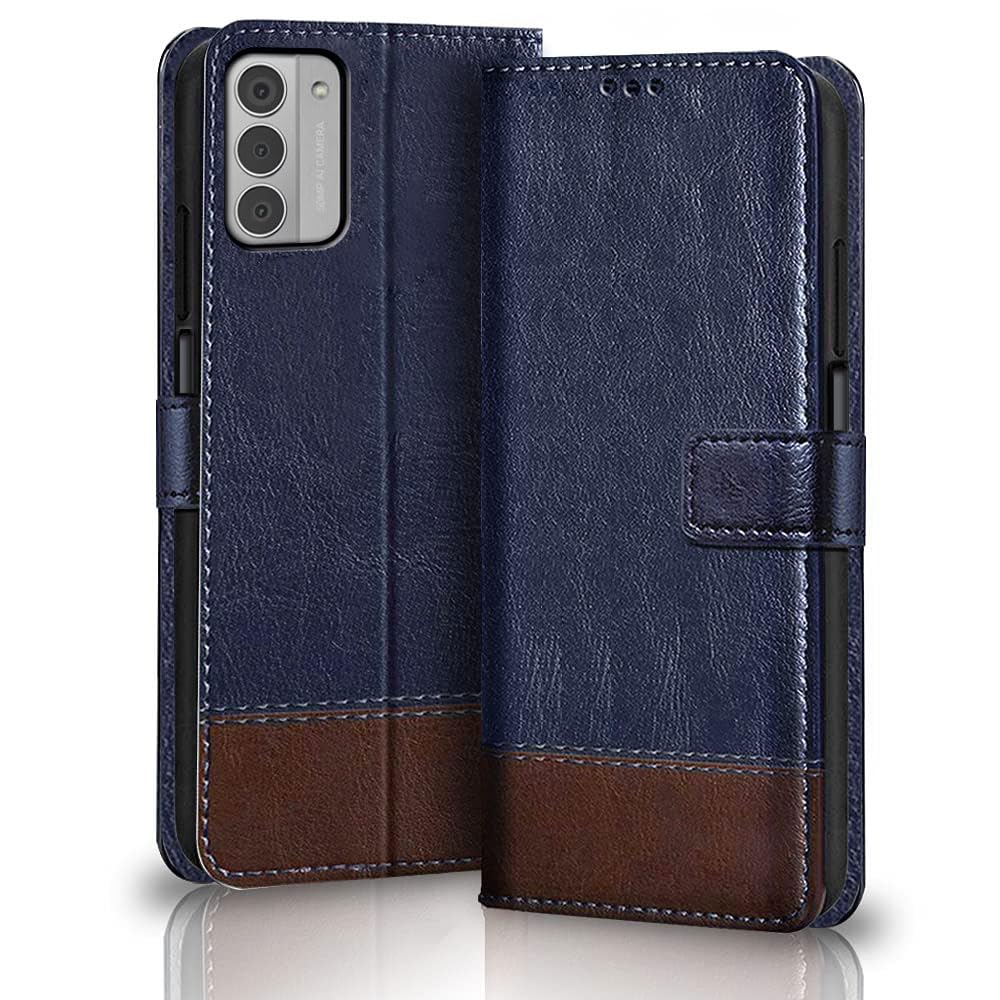 TheGiftKart Flip Back Cover Case for Nokia G42 5G | Dual-Color Leather Finish | Inbuilt Stand & Pockets | Wallet Style Flip Back Case Cover for Nokia G42 5G (Blue & Brown)