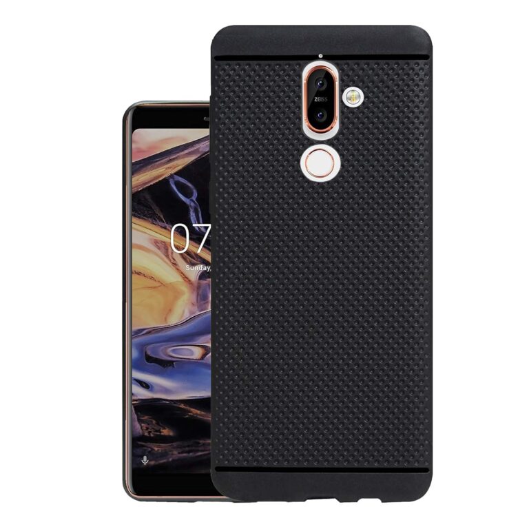 HELLO ZONE Exclusive Dotted Matte Finish Soft Rubberised Back Case Cover for Nokia 7 Plus - Black