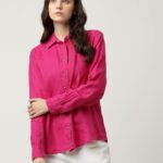 Marks & Spencer Womens Solid Linen Blend Collared Neck Regular Fit Shirt