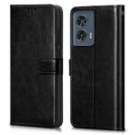 WOW IMAGINE Shock Proof Flip Cover Back Case Cover for Motorola Moto Edge 50 Fusion (Flexible | Leather Finish | Card Pockets Wallet & Stand | Black)