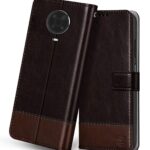 FLIPPED Vegan Leather Flip Case Back Cover for Nokia G20 (Flexible, Shock Proof | Hand Stitched Leather Finish | Card Pockets Wallet & Stand | Coffee with Brown)