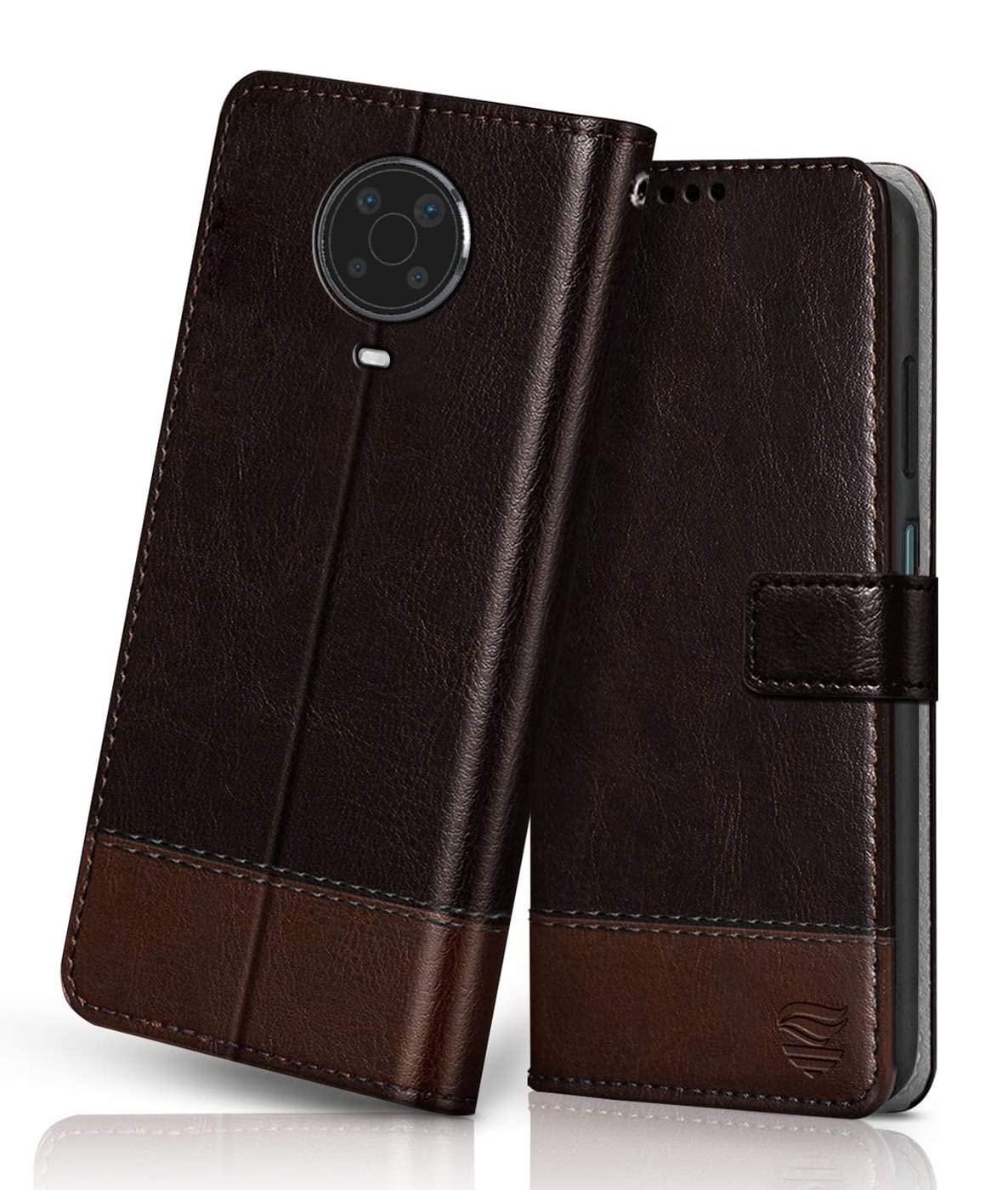 FLIPPED Vegan Leather Flip Case Back Cover for Nokia G20 (Flexible, Shock Proof | Hand Stitched Leather Finish | Card Pockets Wallet & Stand | Coffee with Brown)