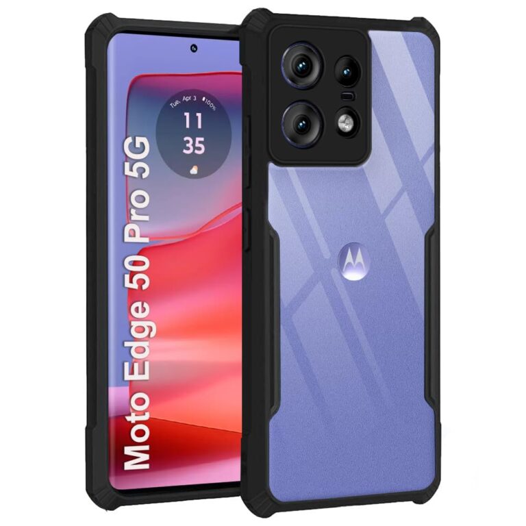 TheGiftKart ShockProof Crystal Clear Back Cover Case for Motorola Moto Edge 50 Pro 5G | 360 Degree Protection | Protective Design | Transparent Back Case for Moto Edge 50 Pro (PC & TPU, Black Bumper)