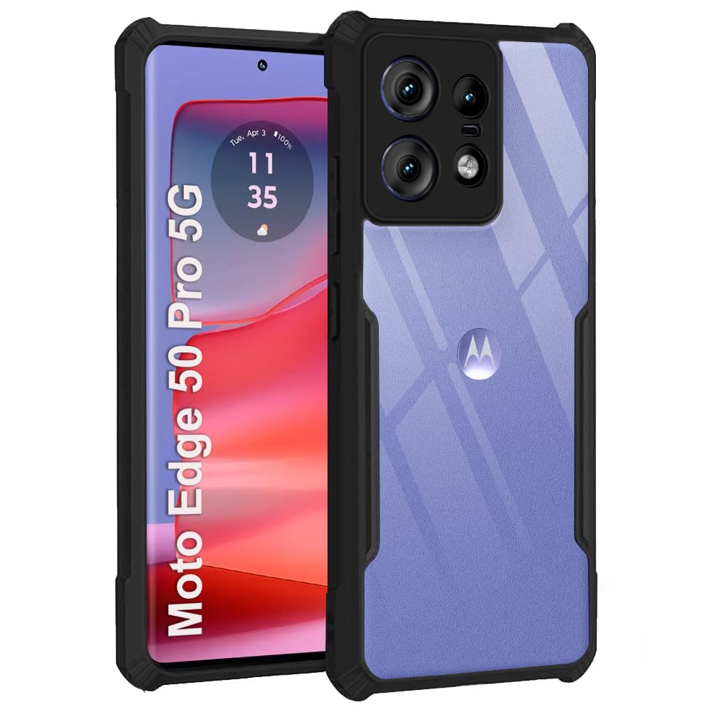 TheGiftKart ShockProof Crystal Clear Back Cover Case for Motorola Moto Edge 50 Pro 5G | 360 Degree Protection | Protective Design | Transparent Back Case for Moto Edge 50 Pro (PC & TPU, Black Bumper)