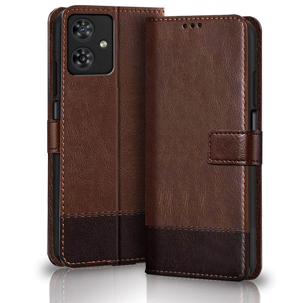 TheGiftKart Flip Back Cover Case for Motorola Moto G54 5G / G64 5G | Dual-Color Leather Finish | Inbuilt Stand & Pockets | Wallet Style Flip Back Case Cover for Moto G54 5G / G64 5G (Brown & Coffee)