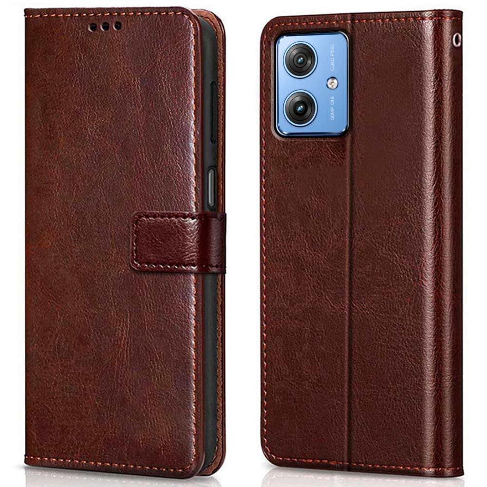 WOW IMAGINE Shock Proof Flip Cover Back Case Cover for Motorola Moto G54 5G | Moto G64 5G (Flexible | Leather Finish | Card Pockets Wallet & Stand | Chestnut Brown)