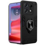 AESTMO Motorola Moto Edge 50 Pro 5G Back Case Cover | Tough Armor Bumper | Ring Holder & Kickstand in-Built | 360 Degree Protection Cover for Motorola Moto Edge 50 Pro 5G (Black)