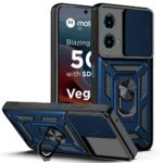 Aestmo Tough Armor Motorola Moto G34 5G Polycarbonate Bumper Back Case Cover | Ring Holder & Sliding Camera Shield Cover | 360 Degree Protection Back Case Cover For Motorola Moto G34 (Blue)