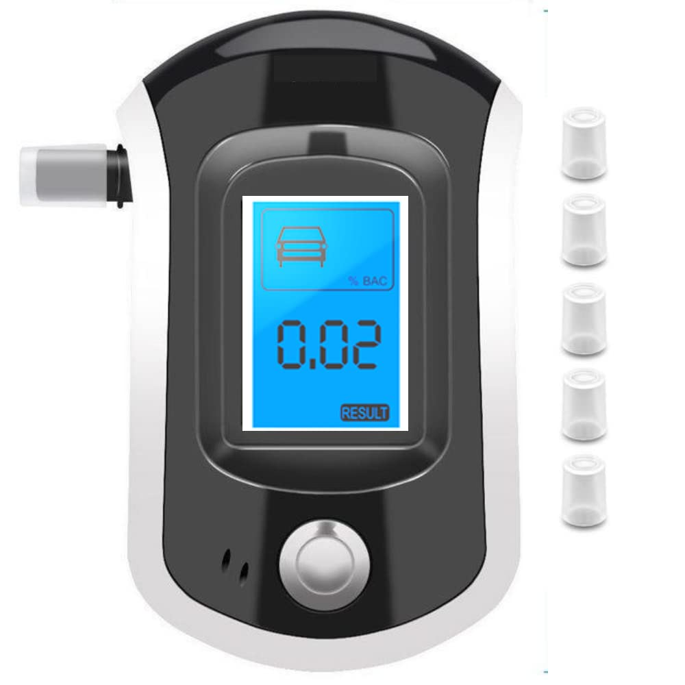 Alcohol Tester Breath Analyzer Digital Breath Blow Analyzer AT6000 Portable Alcohol Testing High Accuracy with 5 Mouthpiece