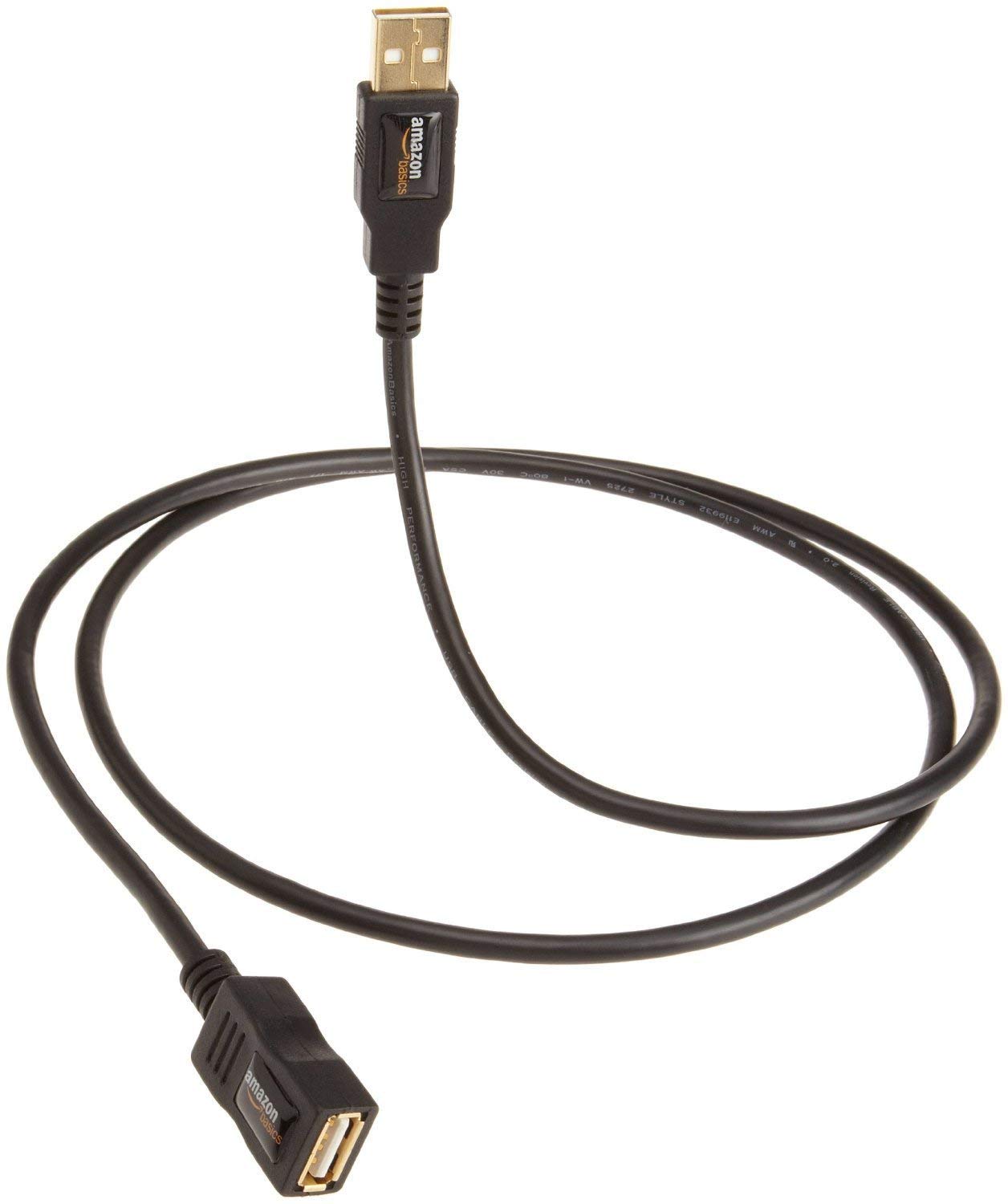 Amazon Basics USB 2.0 - A-Male to A-Female Extension Cable for Personal Computer, Printer (Black, 9.8 Feet/3 Meters)