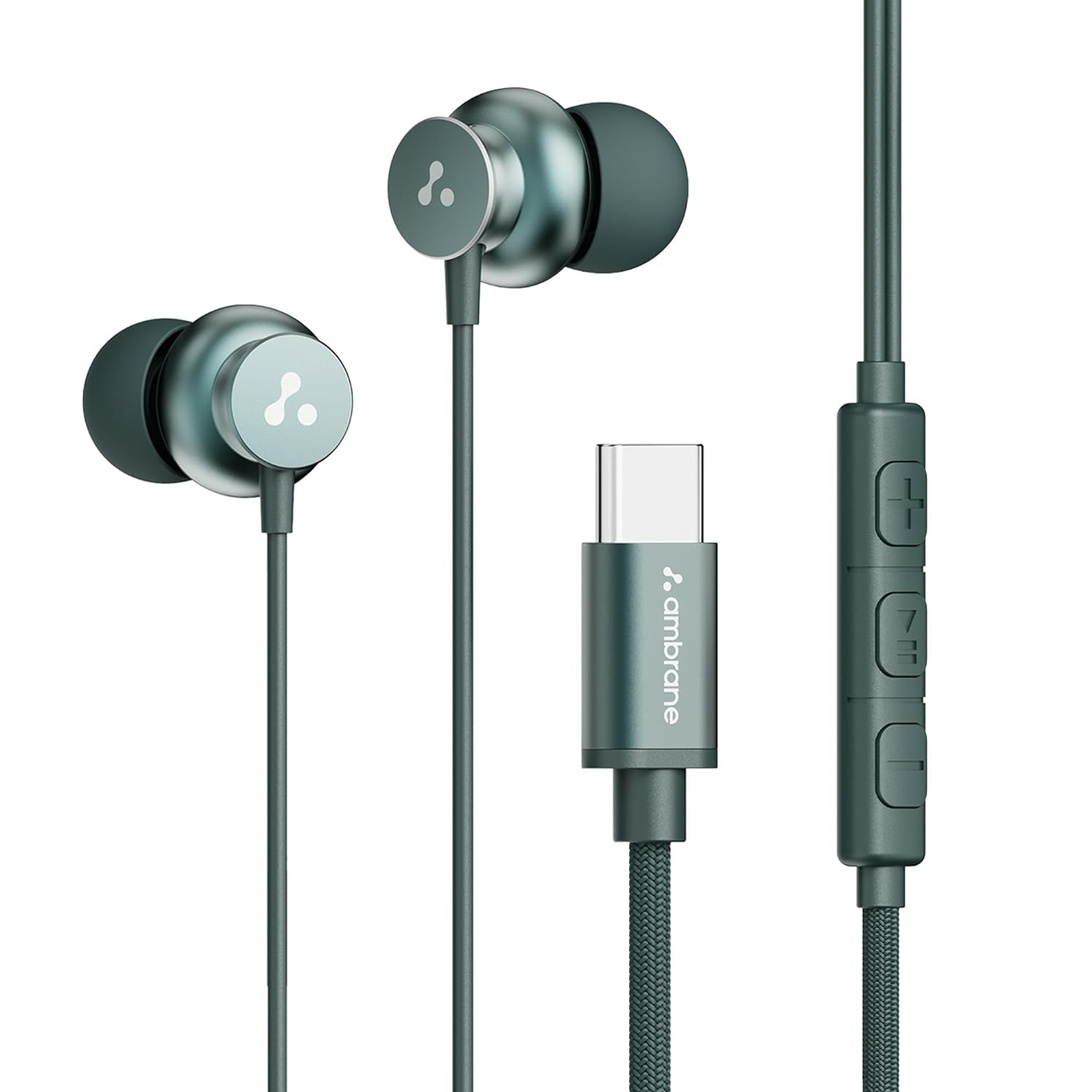 Ambrane Type C Wired Earphones with in-line Mic for Clear Calling, 1.2M Cable, 10mm Dynamic Drivers for BoostedBass, Control Buttons for iPhone 15, Samsung & Type C Devices (Stringz 38C, Green)