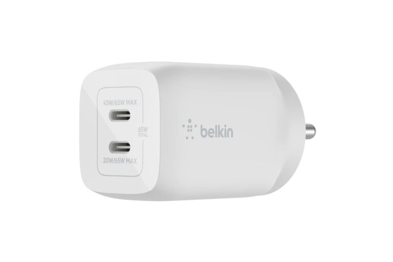 Belkin 65W GaN Dual USB-C (Type C) PD 3.0 Fast Charger with Pps Technology, Compact Size for iPhone 15, 14, 13, 12, MacBook Pro, MacBook Air, Ipad & other USB-C supported devices - White