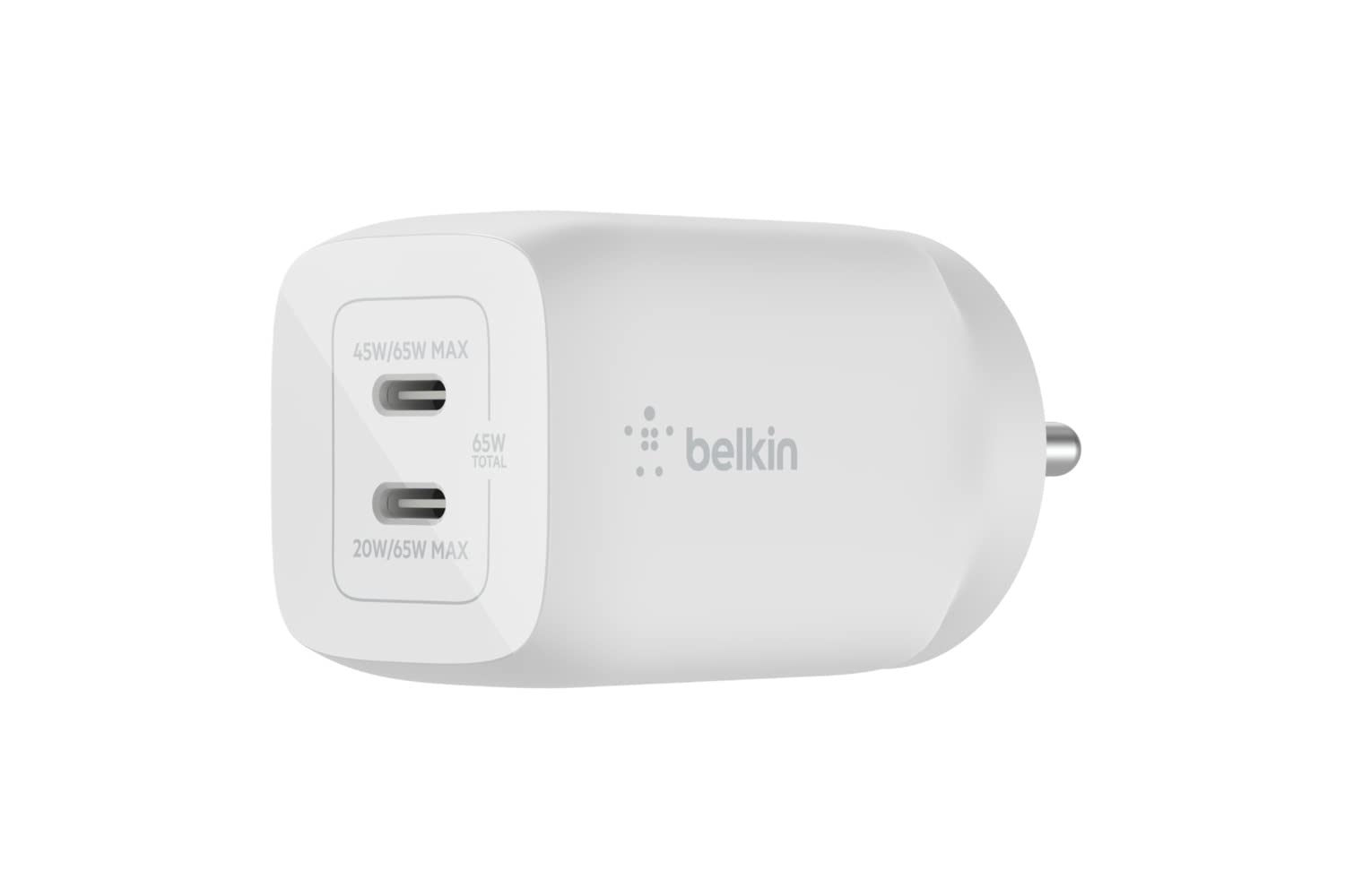 Belkin 65W GaN Dual USB-C (Type C) PD 3.0 Fast Charger with Pps Technology, Compact Size for iPhone 15, 14, 13, 12, MacBook Pro, MacBook Air, Ipad & other USB-C supported devices - White