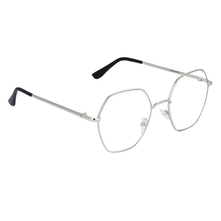 CREEK Blue Light Blocking Blue Cut Zero Power Anti-Glare Eyeglasses, Hexagon Frame For Eye Protection From Uv By Computer/Tablet/Laptop/Mobile (With Torch And Testing Card, Silver, Unisex)