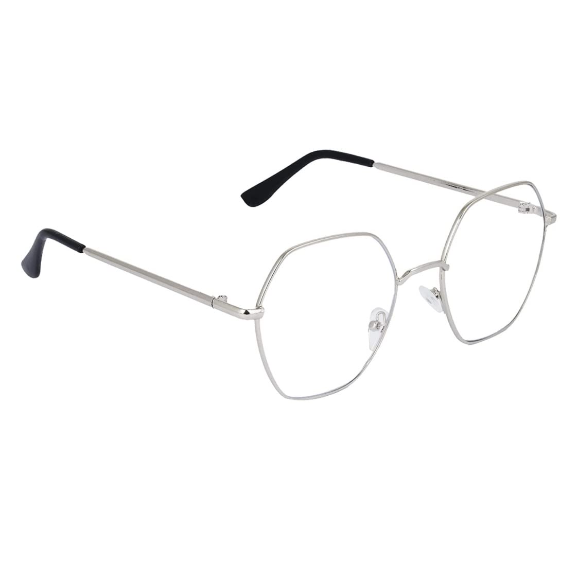 CREEK Blue Light Blocking Blue Cut Zero Power Anti-Glare Eyeglasses, Hexagon Frame For Eye Protection From Uv By Computer/Tablet/Laptop/Mobile (With Torch And Testing Card, Silver, Unisex)