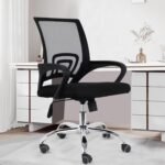 Casa Copenhagen Mesh Mid Back Office Chair/Study Chair/Computer Chair/Revolving Chair/Desk Chair for Work from Home -Metal Base, Height Adjustable Seat - Black.