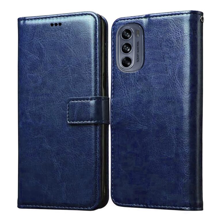 Casotec Flip Cover for Motorola Moto G62 5G | Premium Leather Finish | Inbuilt Pockets & Stand | Flip Case for Motorola Moto G62 5G (Blue)