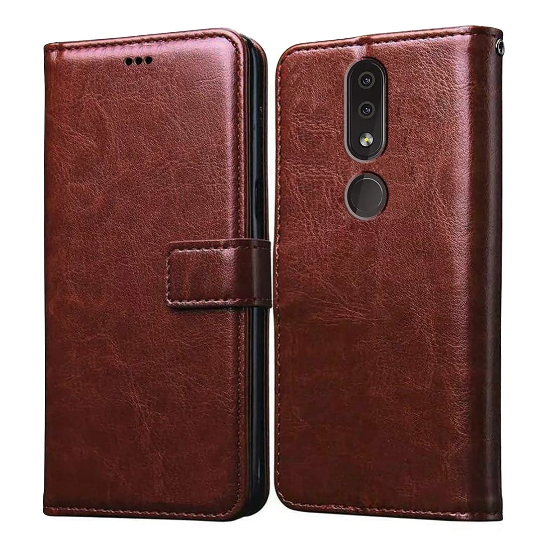 Casotec Flip Cover for Nokia 4.2 | Premium Leather Finish | Inbuilt Pockets & Stand | Flip Case for Nokia 4.2 (Brown)
