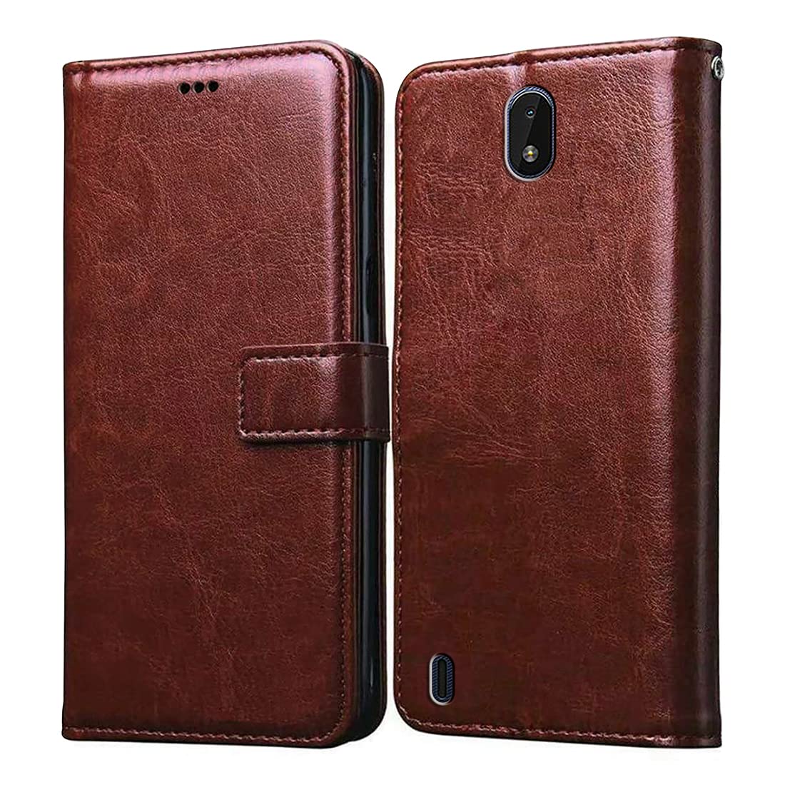 Casotec Flip Cover for Nokia C01 Plus | Premium Leather Finish | Inbuilt Pockets & Stand | Flip Case for Nokia C01 Plus (Brown)