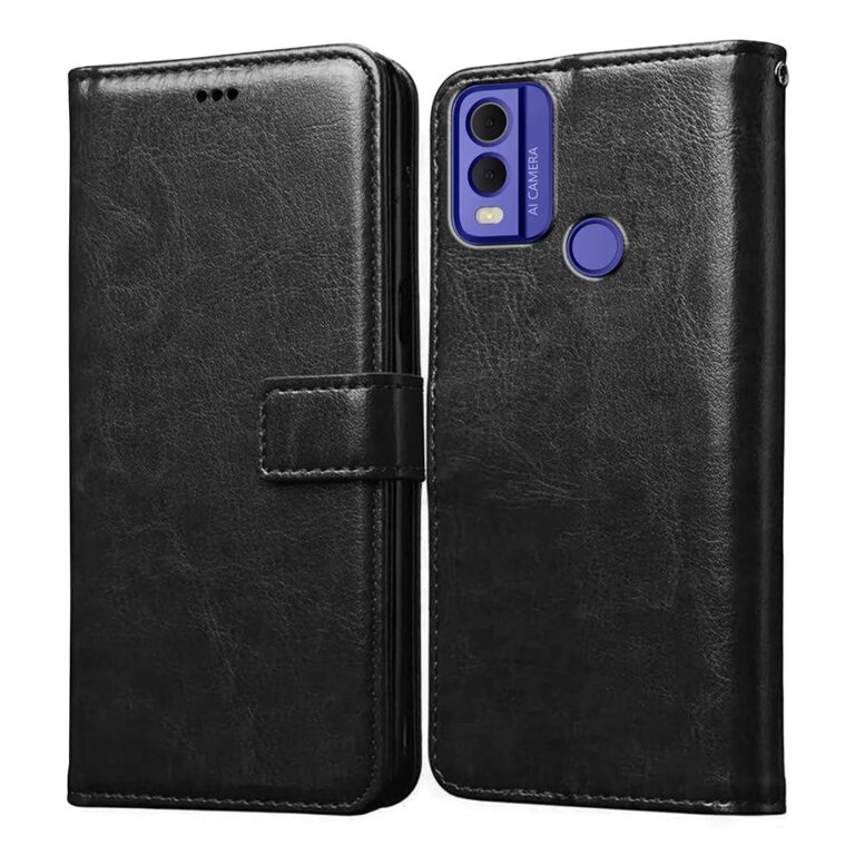 Casotec Flip Cover for Nokia C22 4G | Premium Leather Finish | Inbuilt Pockets & Stand | Flip Case for Nokia C22 4G (Black)
