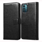 Casotec Flip Cover for Nokia G21 4G | Premium Leather Finish | Inbuilt Pockets & Stand | Flip Case for Nokia G21 4G (Black)