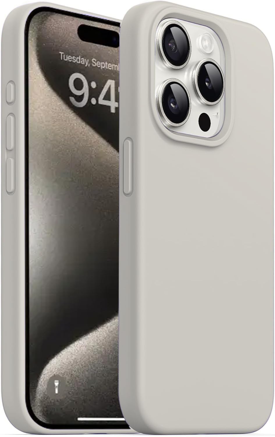 DIZORO Compatible for iPhone 15 Pro Max Case 6.7, Slim Liquid Silicone 3 Layers Full Covered Soft Gel Rubber Phone Case Protective Cover 6.7 Inch (Natural Titanium)