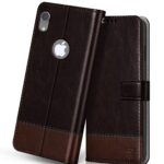 FLIPPED Vegan Leather Flip Case Back Cover for Apple iPhone XR (Flexible, Shock Proof | Hand Stitched Leather Finish | Card Pockets Wallet & Stand | Coffee with Brown)