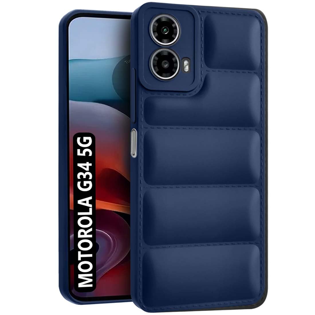 Fashionury Back Cover for Motorola Moto G34 5G | Compatible for Moto G34 5G Back Cover | Matte Soft Case | Liquid Silicon Puff Case for Motorola G34 5G / Moto G34 5G with Camera Protection | (Blue)
