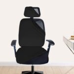HOTKEI 3 Piece Black Office Chair Cover with Headrest Cover 200GSM Fabric Stretchable Stain Proof Office Computer Desk Executive Rotating Seat Covers Slipcover Protector for office chair