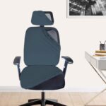 HOTKEI 3 Piece Dark Grey Office Chair Cover with Headrest Cover 200GSM Fabric Stretchable Removable Stain Proof Office Computer Desk Executive Rotating Chair Seat Covers Slipcover Protector
