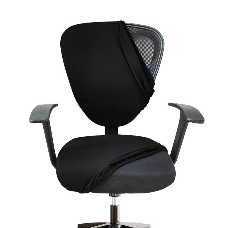 HOTKEI Black 2 Piece Office Chair Cover Pack of 1 Stretchable 200GSM Fabric Elastic Polyester Blend Removable Washable Office Computer Desk Executive Rotating Chair Seat Covers Slipcover Protector