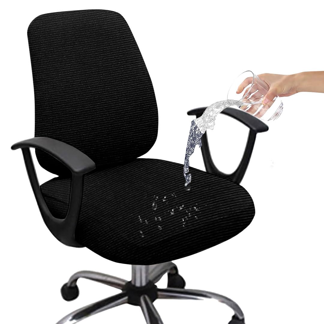 HOTKEI Black Dry Fit office Chair cover Set of 1 water resistant Seat Chair Covers 220GSM Fabric Stretchable Rotating Computer Chair Slipcovers Protector High Chair Cover for Office Desk Chair 2 Pcs