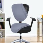 HOTKEI Light Grey 2 Piece Office Chair Cover Pack of 1 Stretchable 200GSM Fabric Elastic band Removable Washable Office Computer Desk Executive Rotating Chair Seat Covers Slipcover Protector