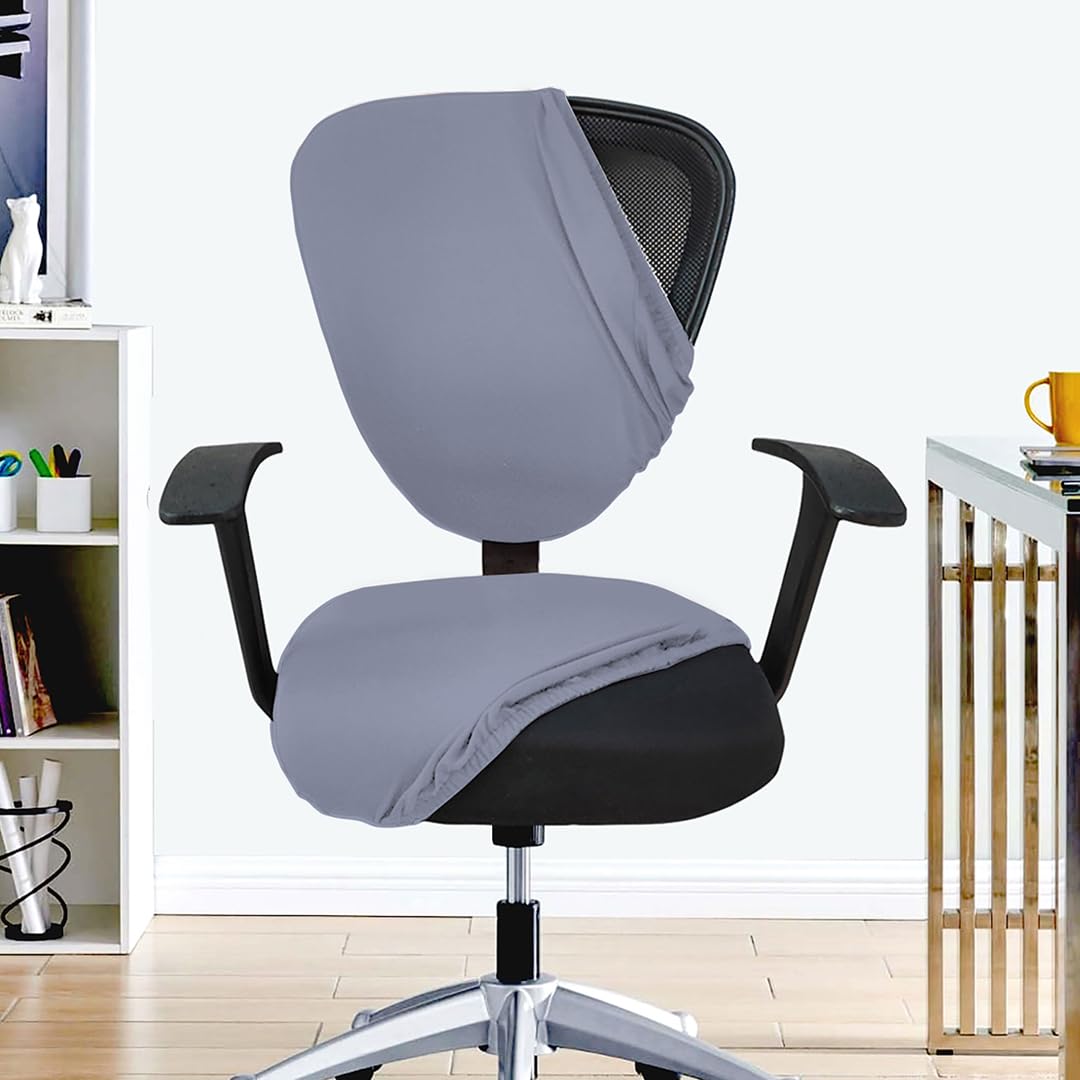 HOTKEI Light Grey 2 Piece Office Chair Cover Pack of 1 Stretchable 200GSM Fabric Elastic band Removable Washable Office Computer Desk Executive Rotating Chair Seat Covers Slipcover Protector