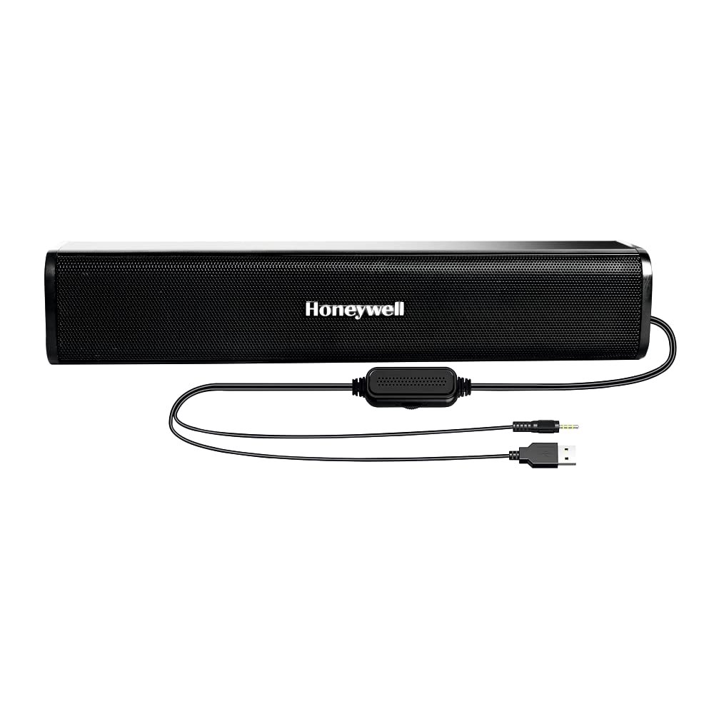 Honeywell Moxie V500 10W Portable USB wired Soundbar, Speaker for PC,Desktop and Laptop with Volume Control and 3.5 mm AUX,2.0 Channel,52mmX2 Drivers,Plug &Play,2 Yrs Maufacuturer Warranty
