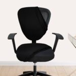 ITSPLEAZURE Black 2 Piece Set of 1 Office Chair Cover 200GSM Fabric Stretchable Elastic Polyester Removable Washable Office Computer Desk Executive Rotating Chair Seat Covers Slipcover Protector