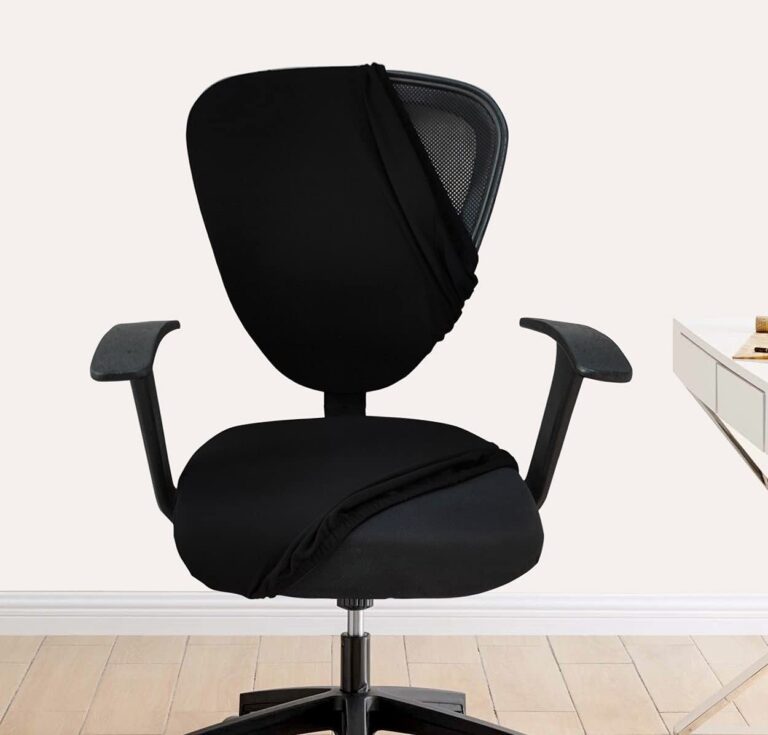 ITSPLEAZURE Black 2 Piece Set of 1 Office Chair Cover 200GSM Fabric Stretchable Elastic Polyester Removable Washable Office Computer Desk Executive Rotating Chair Seat Covers Slipcover Protector