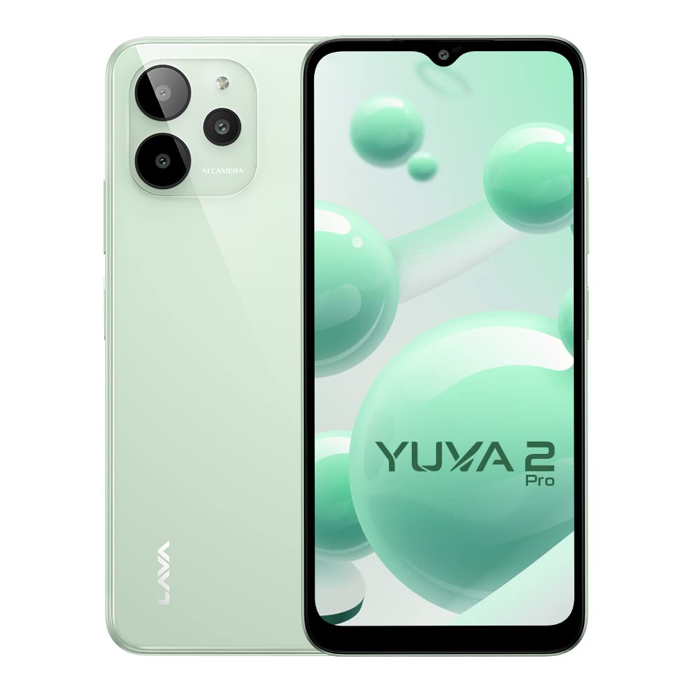 Lava Yuva 2 Pro (Glass Green, 4GB RAM, 64GB Storage)| 2.3 Ghz Octa Core Helio G37| 13 MP AI Triple Camera |FingerPrint Sensor| 5000 mAh Battery| Upto 7GB Expandable RAM