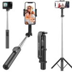 Mobilife Portable Selfie Stick with Tripod Stand Reinforced 96cm/37.8 inch Long 4 in 1 Bluetooth Selfie Stick Tripod Compact Stable for Mobile Phone Gopro Vlogging Travel,Black