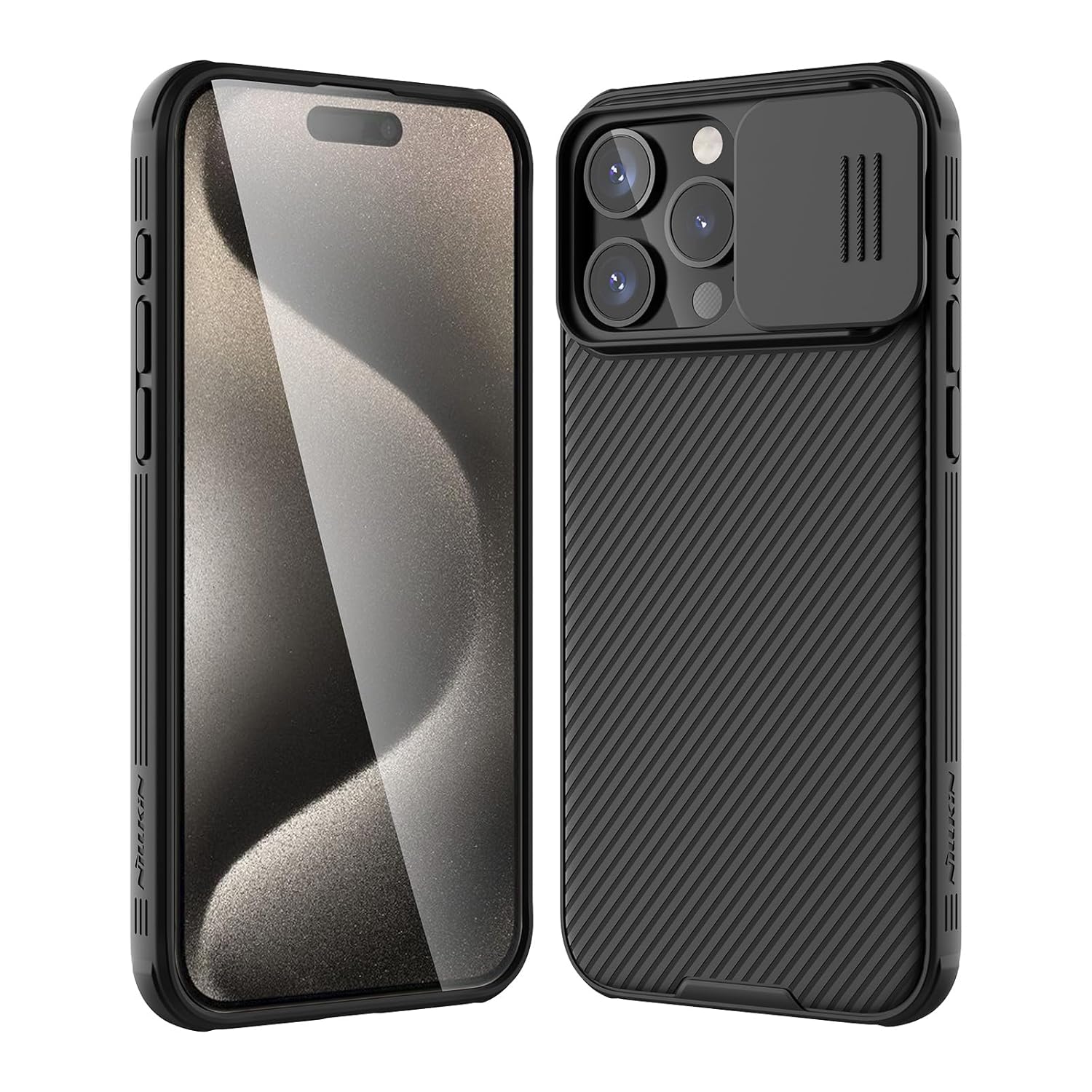 Nillkin for iPhone 15 Pro Max Case with Sliding Camera Cover, Slim Shockproof Protective Phone Case, [Upgraded Lens Protection], [Hard PC+TPU Bumper], [Anti-Fingerprint], 6.7" 2023, Black