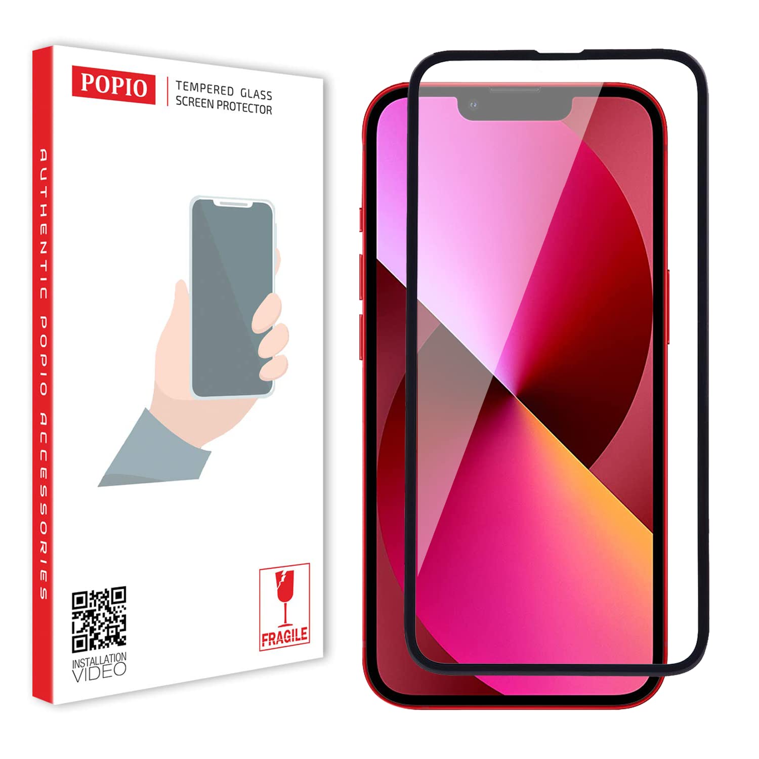 POPIO Tempered Glass Screen Protector Compatible For Iphone 13 / Iphone 13 Pro/Iphone 14 (Black) Edge To Edge Coverage With Easy Installation Kit for Smartphone