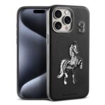 PULOKA - Mobile Cover for iPhone 14 PRO - Horse Embroidery - Sleek & Stylish - Protective & Anti Scratch Phone Cover Vegan Leather Back Case - Men & Women - Santa Barbara Polo (BLACK)